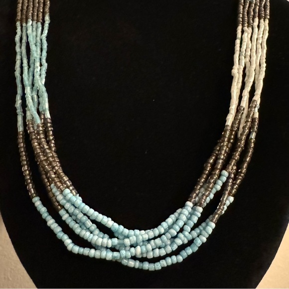 Long Multistrand Beaded Necklace (Sea Foam, Teal, Aquamarine, Turquoise Beads) - Picture 10 of 17